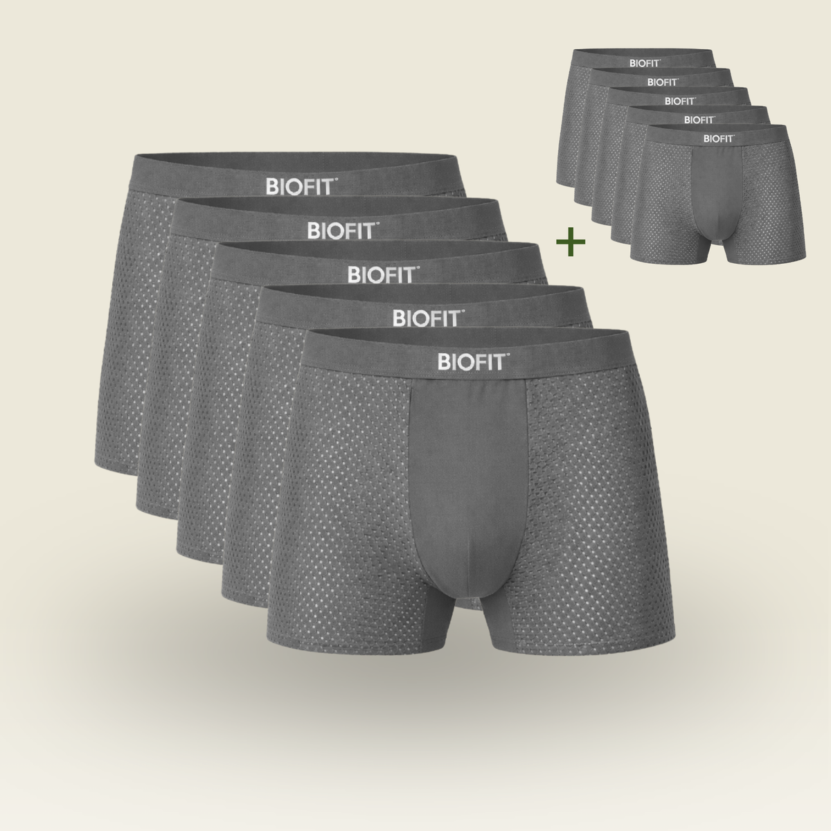 BIOFIT® Essentials Boxer Trunks 5-Pack Grey | + 5 FREE