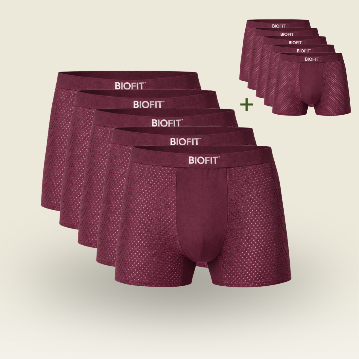 BIOFIT® Essentials Boxer Trunks 5-Pack Burgundy| + 5 FREE