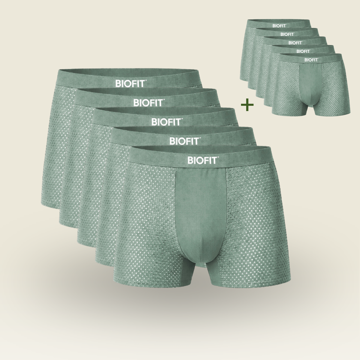 BIOFIT® Essentials Boxer Trunks 5-Pack Green | + 5 FREE